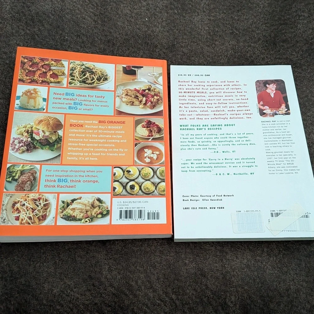 Rachael Ray Cookbook Lot Big Orange Book & 30-Minute Meals Softcover Bundle